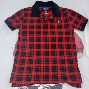POLO Ralph Lauren YOUTH Boys 7 Red Black Gold Pony Buffalo Plaid Short Sleeve